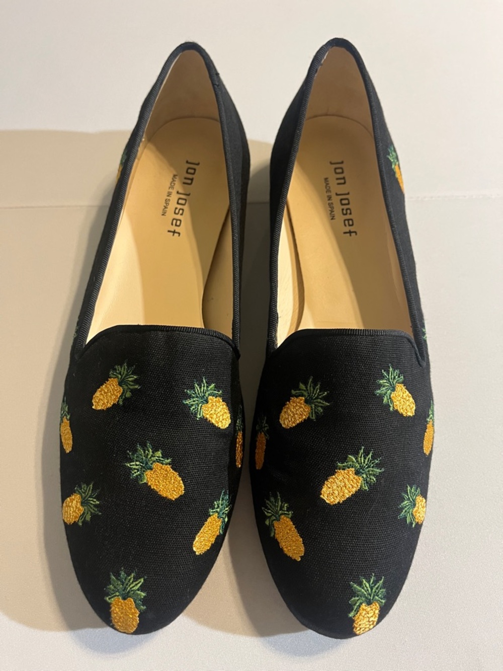 Jon Josef Black Pineapple-Embroidered Women's Loafers
